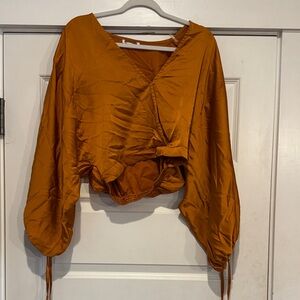 Fashion Nova Women's Copper Wrap Blouse
